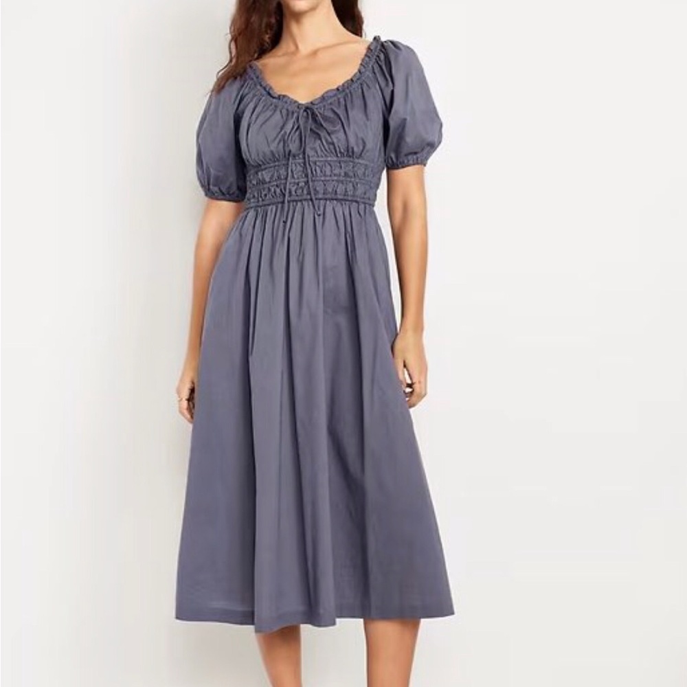 NWT oldnavy Fit & Flare Puff-Sleeve Midi Dress/Inkwell /Regular